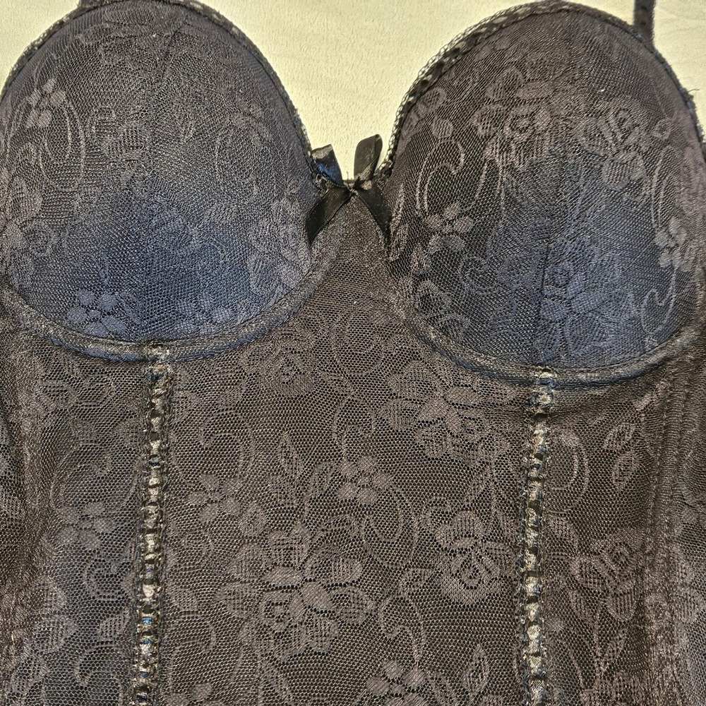 Baci Lace Bustier Women 1X/2X Black Garter Peplum Lingerie BLW6016-BLK Floral
